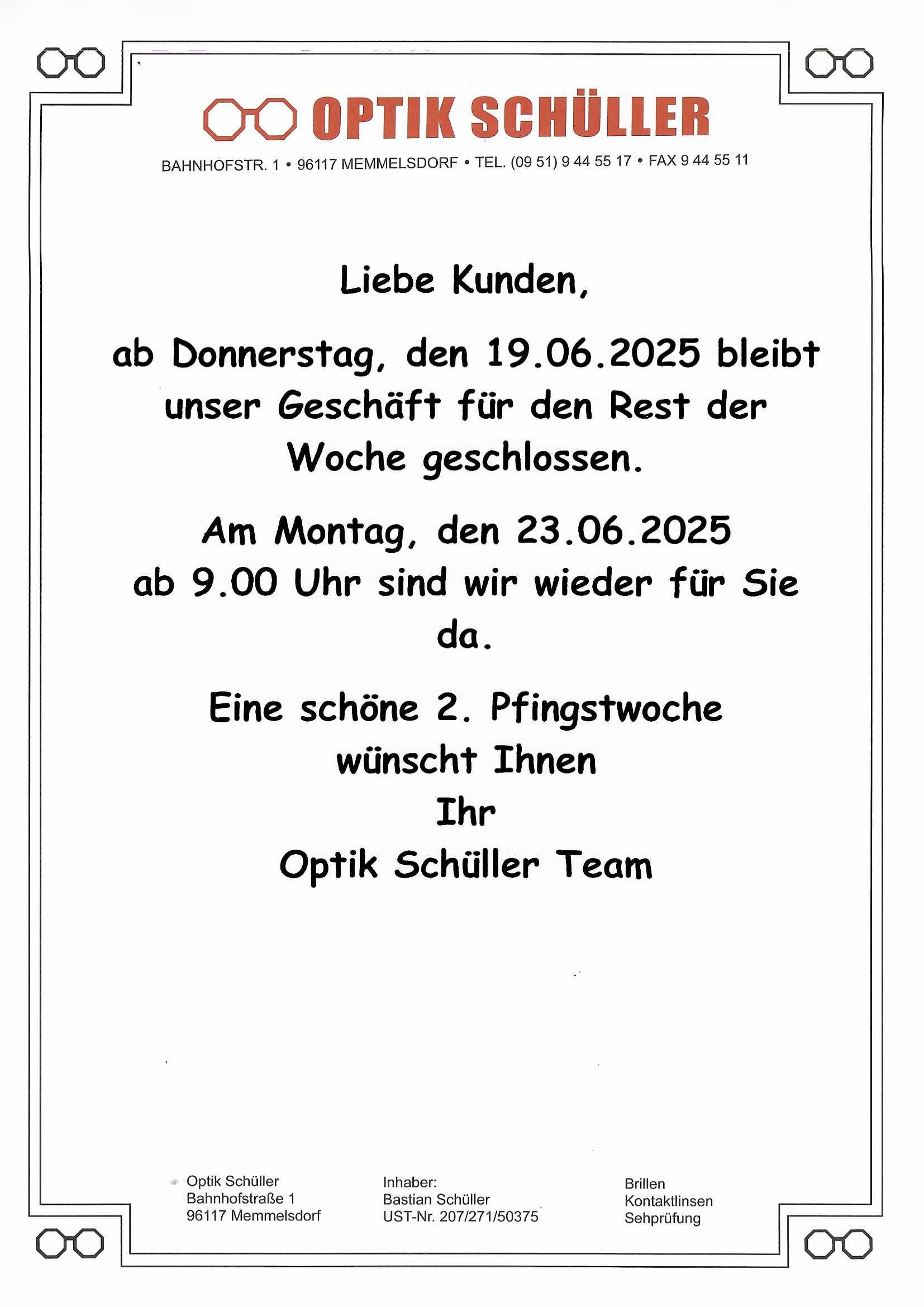 Türschild Pfingsten 2025